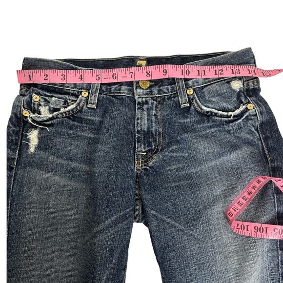7 For All Mankind Women's Distressed Denim Bermuda Shorts Raw Hem Size 26 - Picture 3 of 8